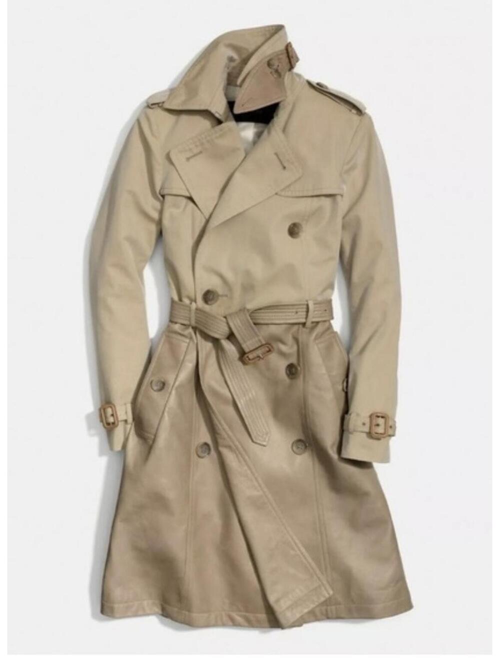Coach Classic Khaki/Leather Trench Coat with Belt Size XS